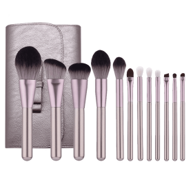 12Pcs Makeup Brushes Face Lip Eyebrows powder brush+Professional makeup Bag - default