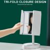 360° Adjust Foldable Makeup Mirror With LED Light Rechargeable Wireless 1-3X Magnifying 3 Tone Light Desktop Vanity Mirror Table - white light - CN